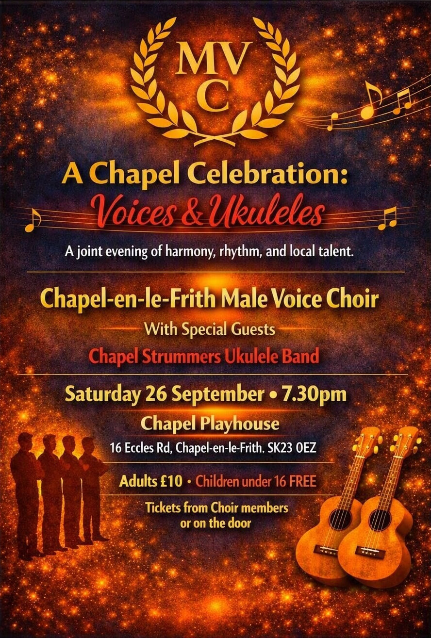 Poster advertising Voices And Ukuleles Concert 26th September 2026